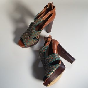 Woven Leather Aztec Designed Heels